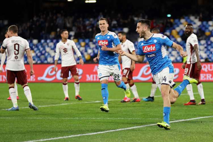 Una fase della gara Napoli-Torino