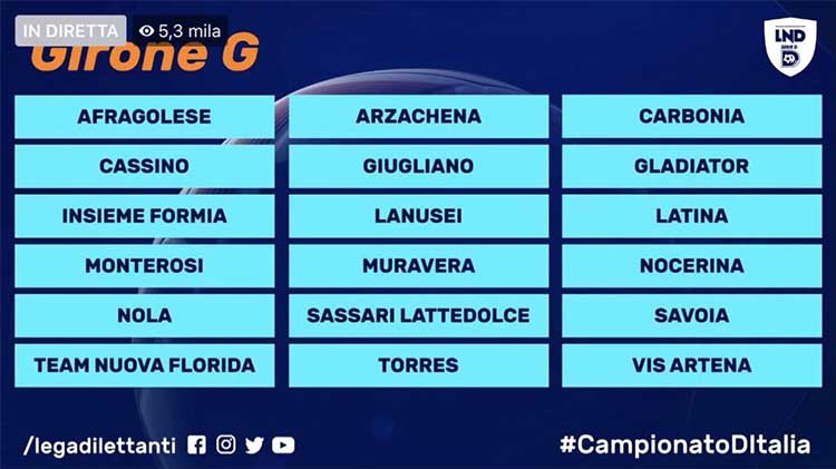 Le squadre inserite nel girone G della serie D